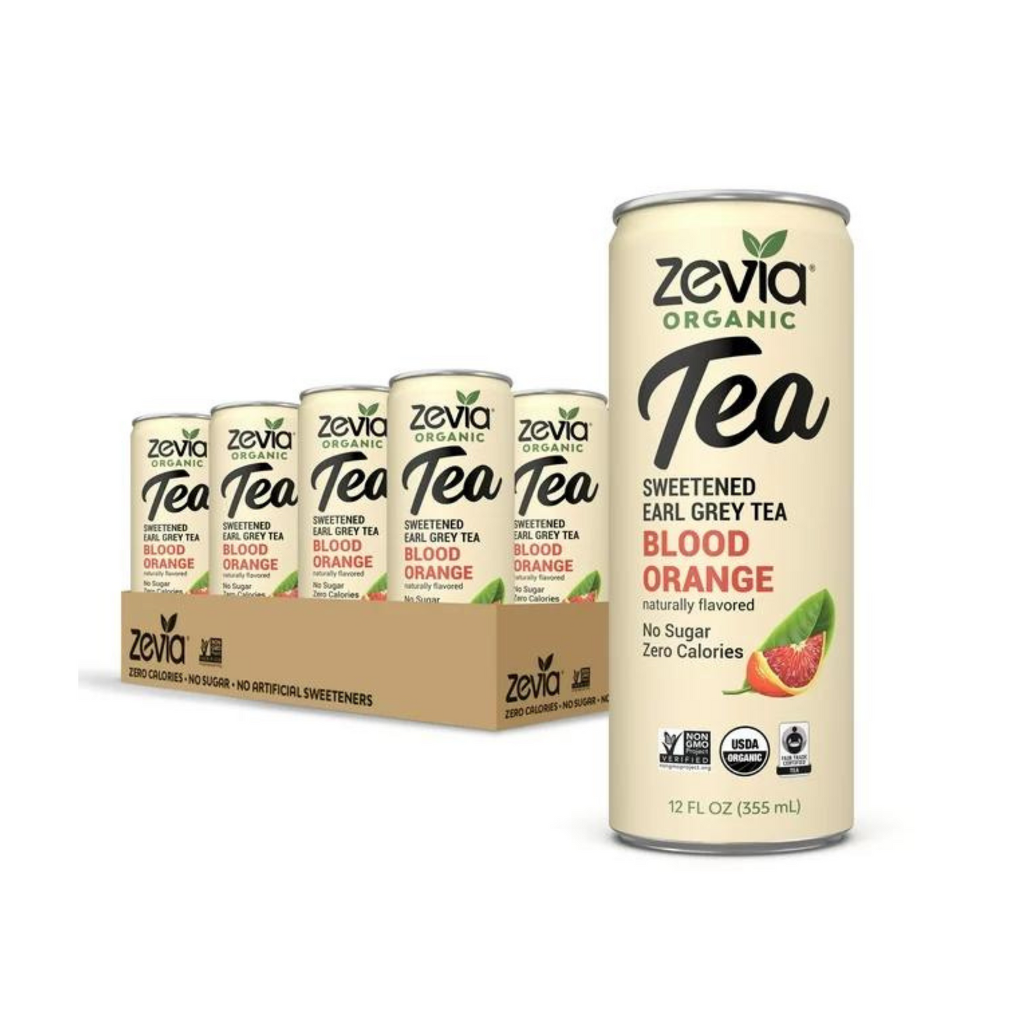 Zevia blood orange zero sugar tea, 12 fl oz, 12 pack