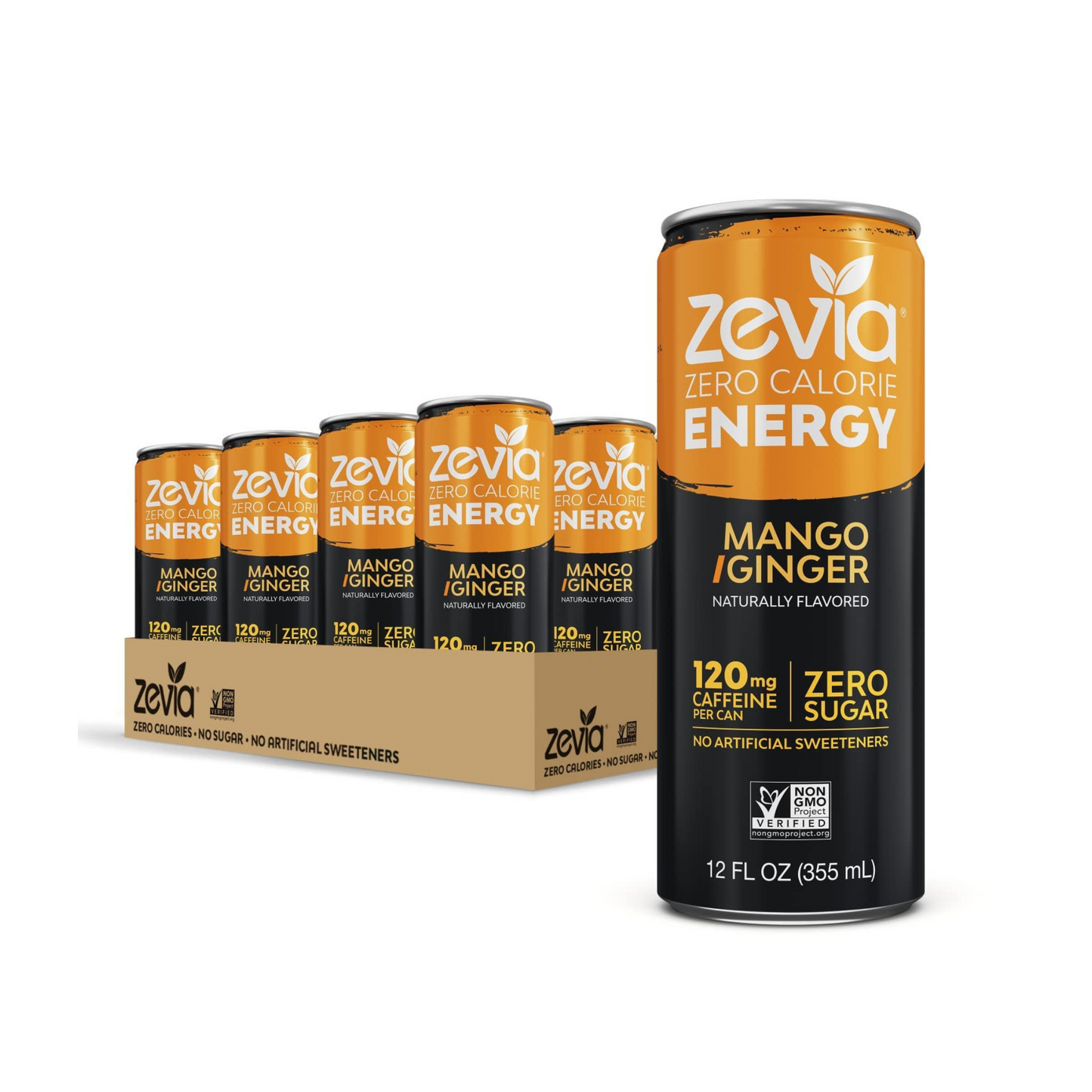 Zevia energy mango ginger, 12 fl oz, 12 pack