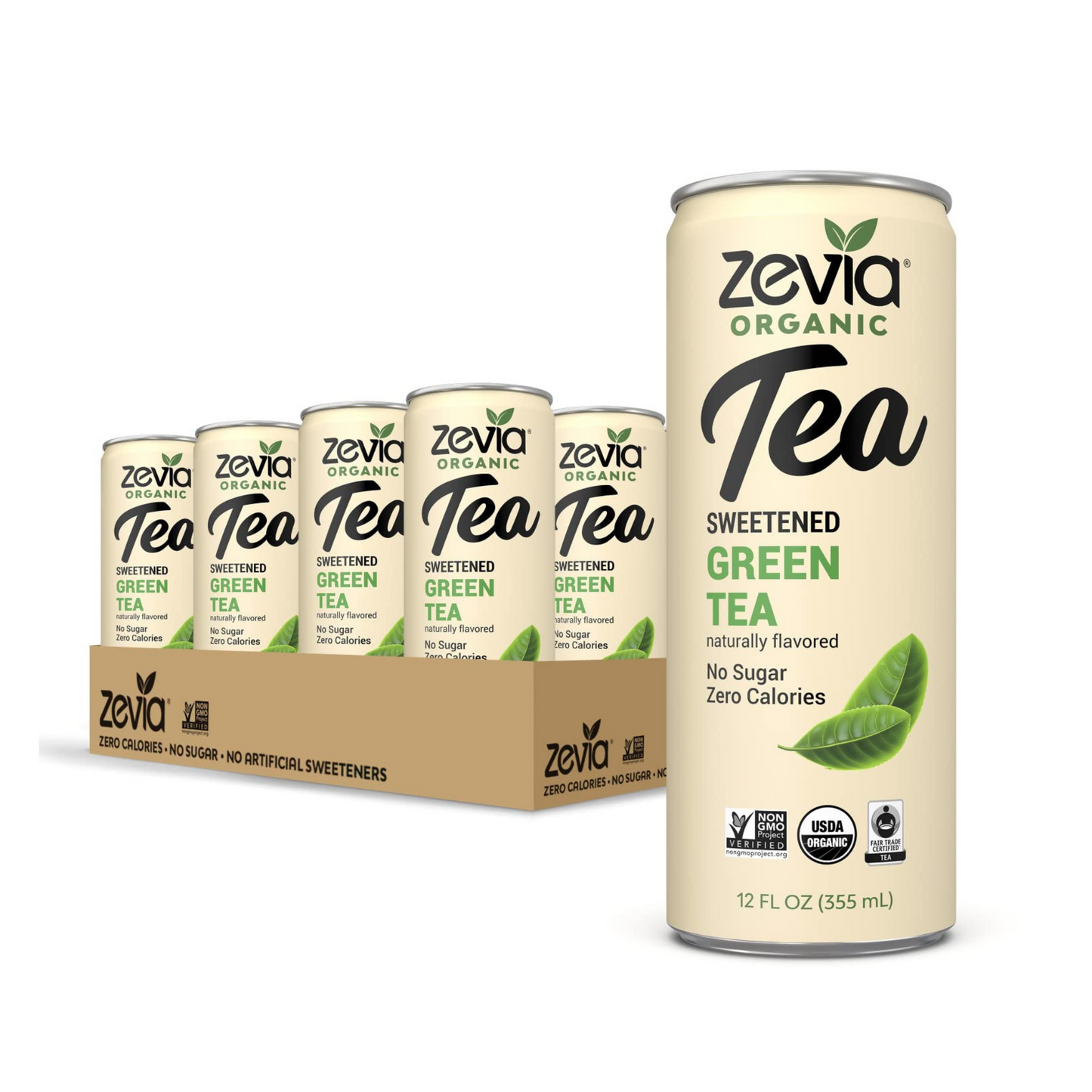 Zevia green tea zero sugar tea, 12 fl oz, 12 pack