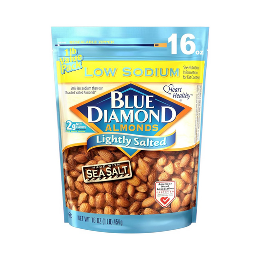 Blue Diamond Almonds Low Sodium Lightly Salted Snack Nuts, 16 oz, 6 Pack