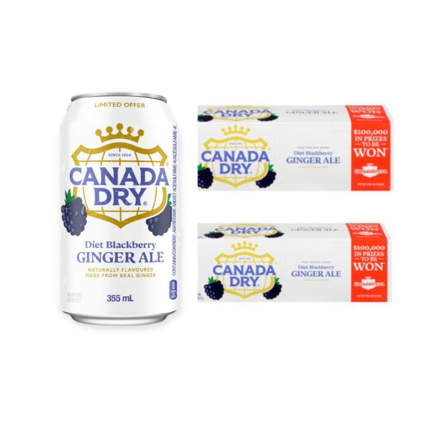 Canada Dry Diet Blackberry Ginger Ale, 12 fl oz cans, 2 x 12 Pack